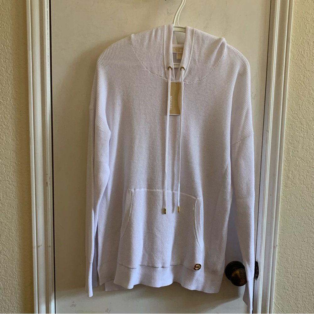 NWT Michael Kors white thermal hoody sweater size L